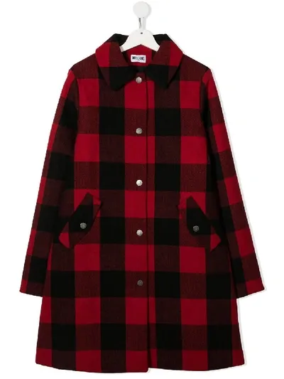 Moschino Teen Check-pattern Coat In Red