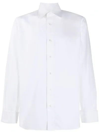 Brioni White Slim-fit Bib-front Double-cuff Cotton-voile Shirt