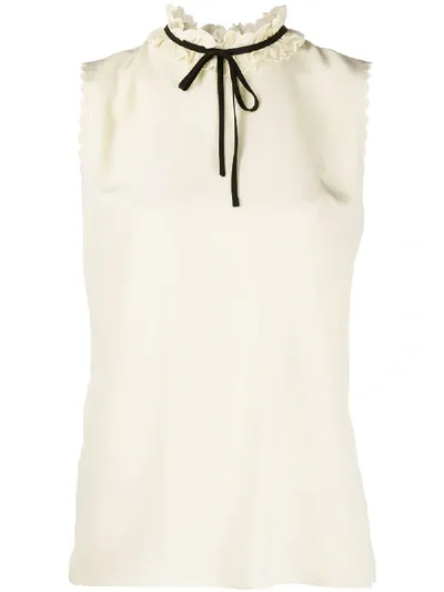 Miu Miu Ruffle-neck Vest Top In Neutrals