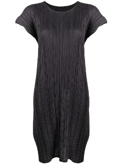 Issey Miyake Pleated Shift Dress In Black