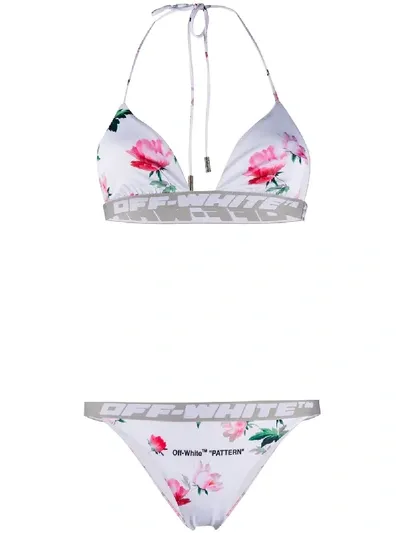 Off-white Floral-print Bikini Set In White