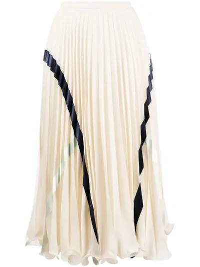 See By Chloé Contrast Stripes Pleated Skirt In Light Beige