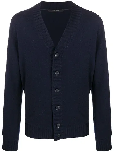 Tagliatore Rib-trimmed Cashmere Cardigan In Blue