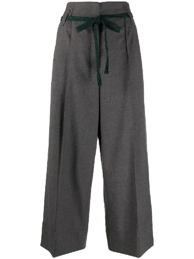 Odeeh Tie-waist Cropped Wide-leg Trousers In Grey