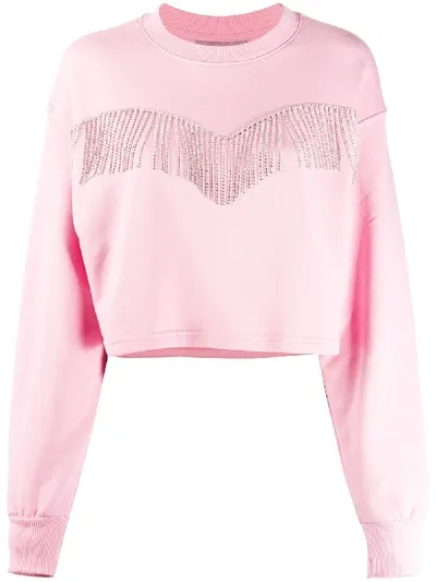 Chiara Ferragni Long-sleeved Rhinestone Fringed Jumper In Pink