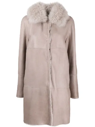 Manzoni 24 Button-up Shearling Coat In Grey