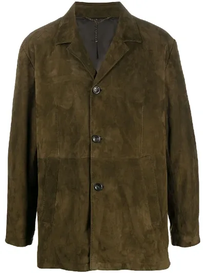 Ajmone Suede Shirt Jacket In Green