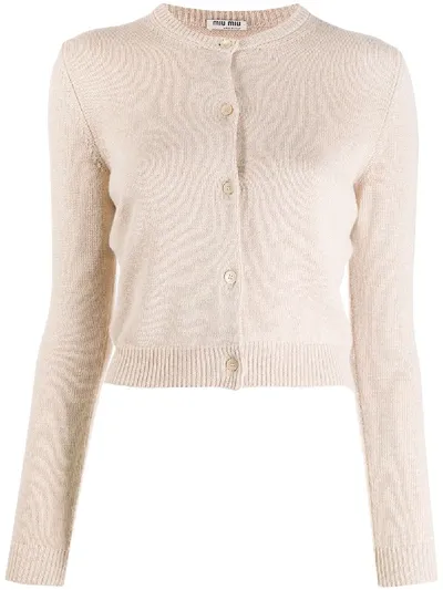 Miu Miu Cashmere Crew Neck Cardigan In Nude