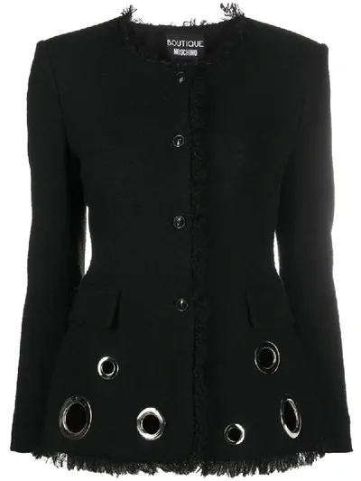 Boutique Moschino Punch-hole Fitted Blazer In Black