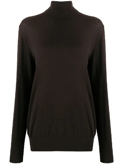 Dolce & Gabbana Roll Neck Semi-sheer Sweater In Brown