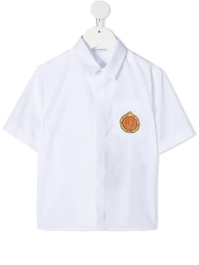 Dolce & Gabbana Kids' Embroidered Chest Logo Shirt In White