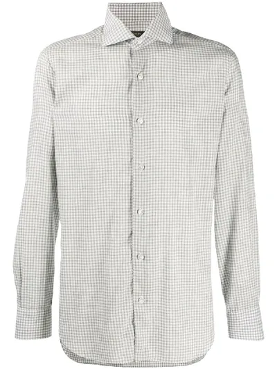 Barba Gingham Check Cotton Shirt In White