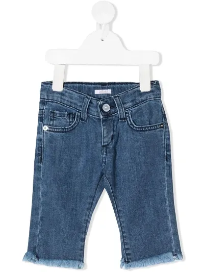 Le Bebé Enfant Babies' Straight-leg Frayed Hem Jeans In Blue