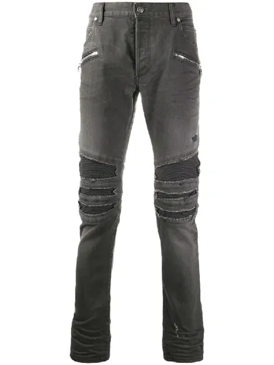 Balmain Distressed Biker Skinny Jeans In Grey