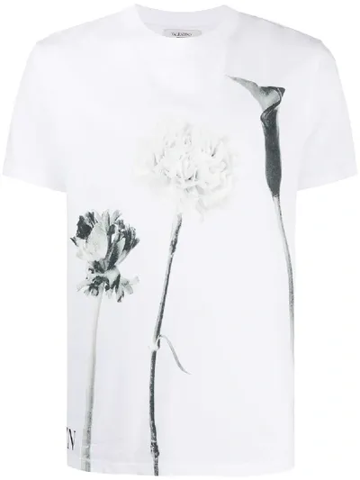 Valentino Floral-print Crew-neck T-shirt In Weiss