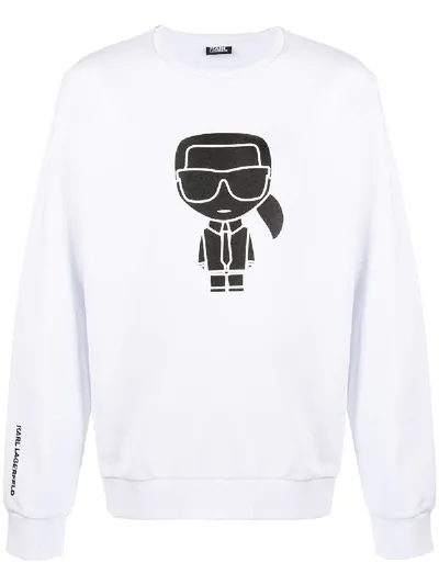 Karl Lagerfeld Graphic Print Crew Neck Sweatshirt In White