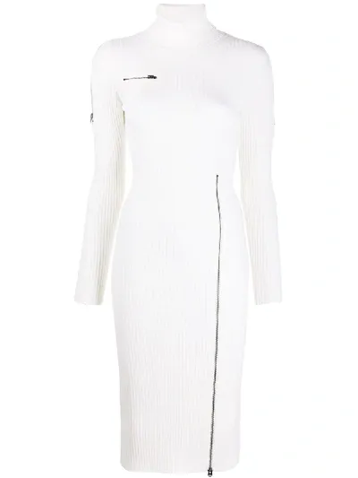 Tom Ford Contrasting Zips Knitted Turtleneck Dress In White