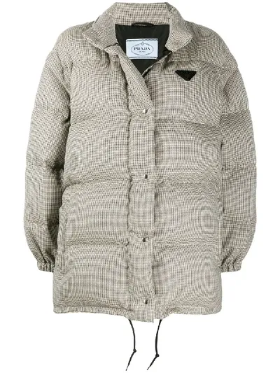 Prada Detachable Sleeves Checkered Puffer Jacket In Nude