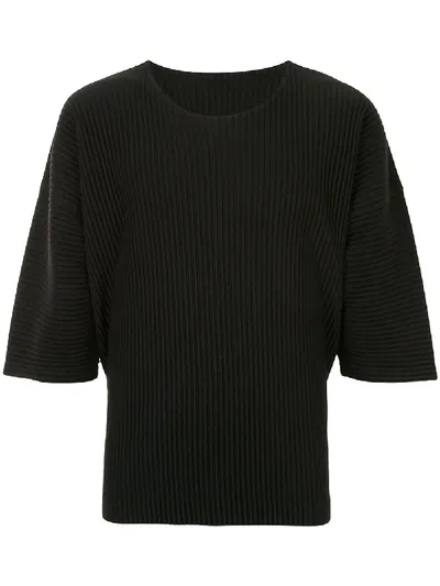 Issey Miyake Ribbed Curved-sleeve Top In Black