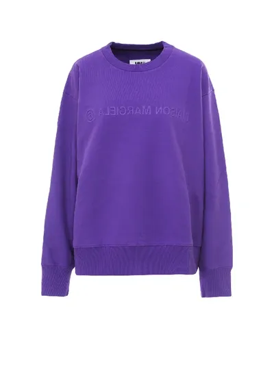 Mm6 Maison Margiela Reversed Embossed Logo Sweatshirt In Purple