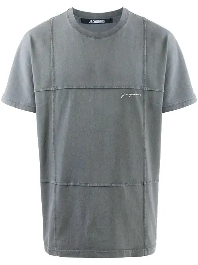 Jacquemus Embroidered-logo Cotton T-shirt In Grey