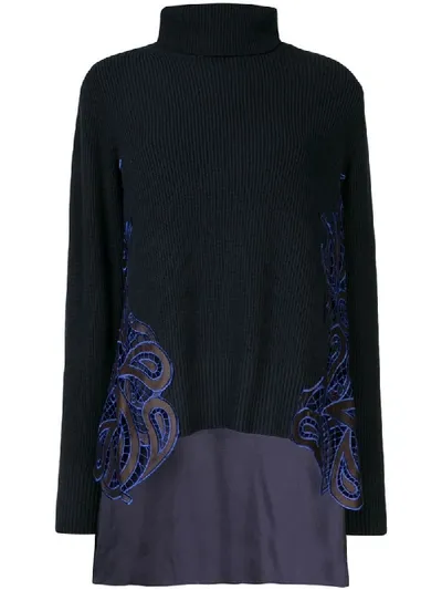 Sacai Embroidered Roll-neck Jumper In Blue