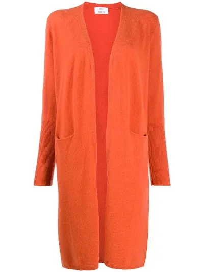 Allude Long-line Pocket Cardigan In Orange