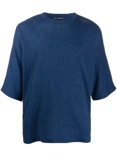 Issey Miyake Micro Pleated T-shirt In Blue