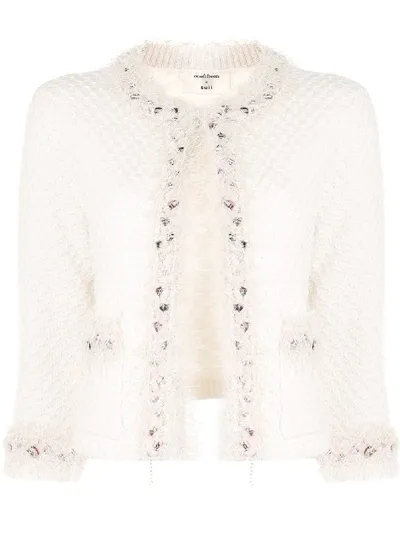 Onefifteen Embellished Cropped Sleeve Tweed Jacket In White