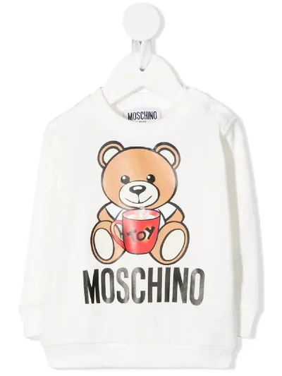 Moschino Babies' Logo Teddy Print Sweatshirt In White