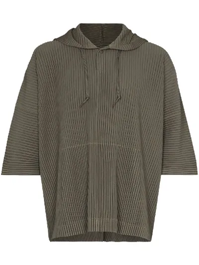 Issey Miyake Pleated Short Sleeved Hoodie In Green