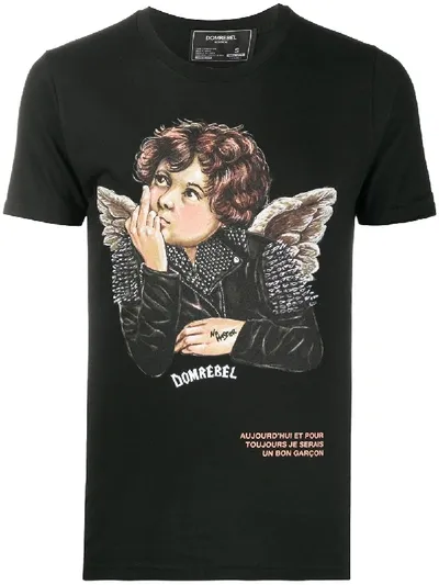 Domrebel Angel Print T-shirt In Black