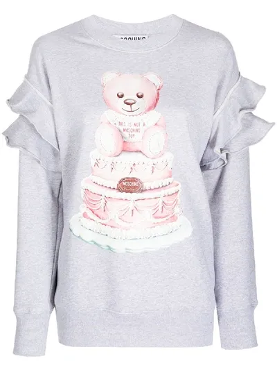 Moschino Teddy Bear Ruffle-sleeve Sweatshirt In Grey