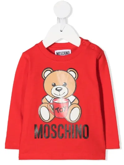 Moschino Babies' Logo Teddy Print Long-sleeve Top In Red