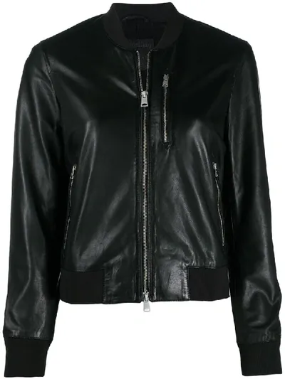 Allsaints Bomberjacke Aus Lammleder In Black