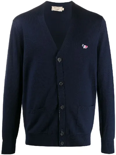 Maison Kitsuné Maison Kitsune Navy Tricolor Fox Patch Cardigan In Blue