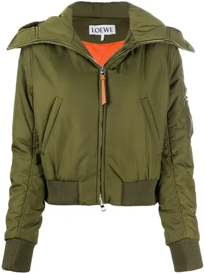 Loewe Cropped Bomber Jacket In Green