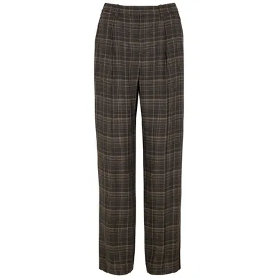 Vince Brown Plaid Straight-leg Trousers In Black