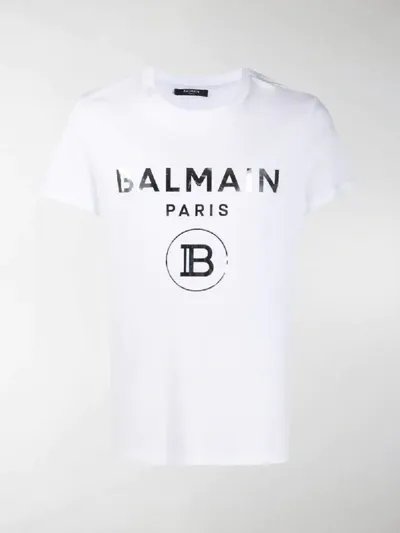 Balmain Logo Print Cotton T-shirt In White