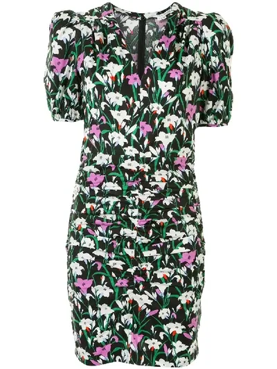 Veronica Beard Puff Sleeve Floral Mini Dress In Black