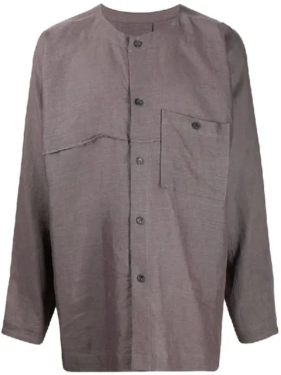 Issey Miyake Collarless Shirt In Grey