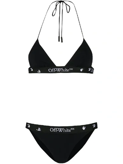 Off-white Logo Elasticated Band Bikini In Black