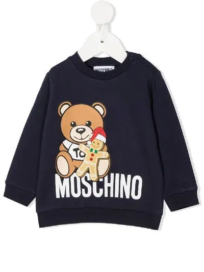 Moschino Babies' Teddy Bear Logo Print Sweatshirt In Blue