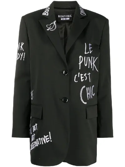 Boutique Moschino Embroidered Logo Blazer In Black