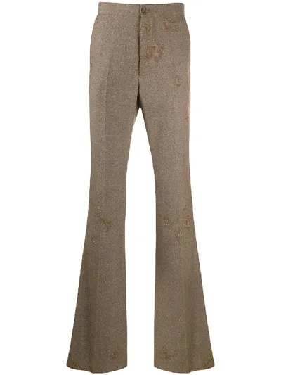 Marni Distressed Flared Trousers In Brown