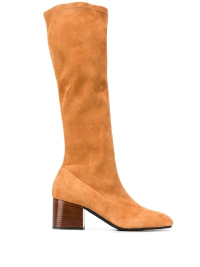 Marni Square Toe Knee-high Boots In Brown