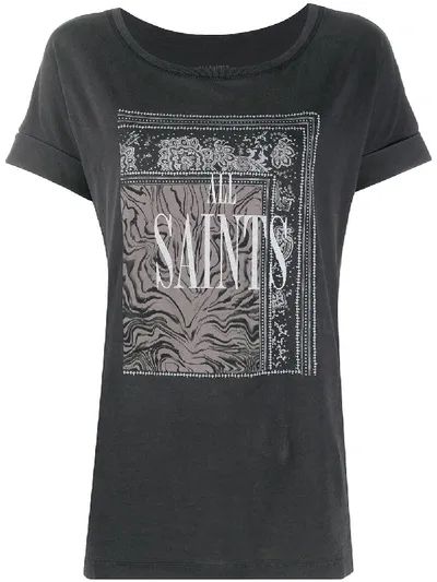 Allsaints Graphic Print T-shirt In Black