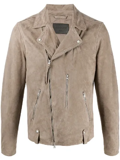 Allsaints Off-center Zip Biker Jacket In Brown