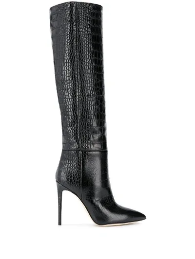 Paris Texas Crocodile Embossed Boots In Black