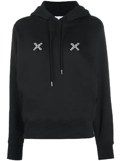 Kenzo Logo Cotton Blend Sweatshirt Hoodie In Black